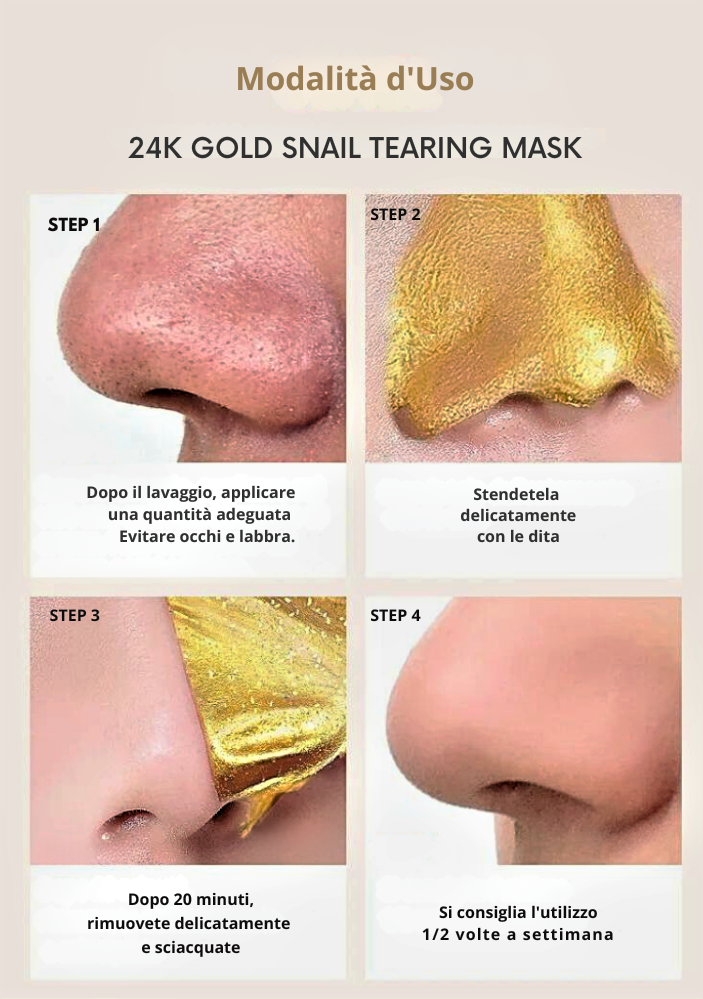 Maschera al Collagene, Oro 24K, Bava di Lumaca e Radice di Ginseng