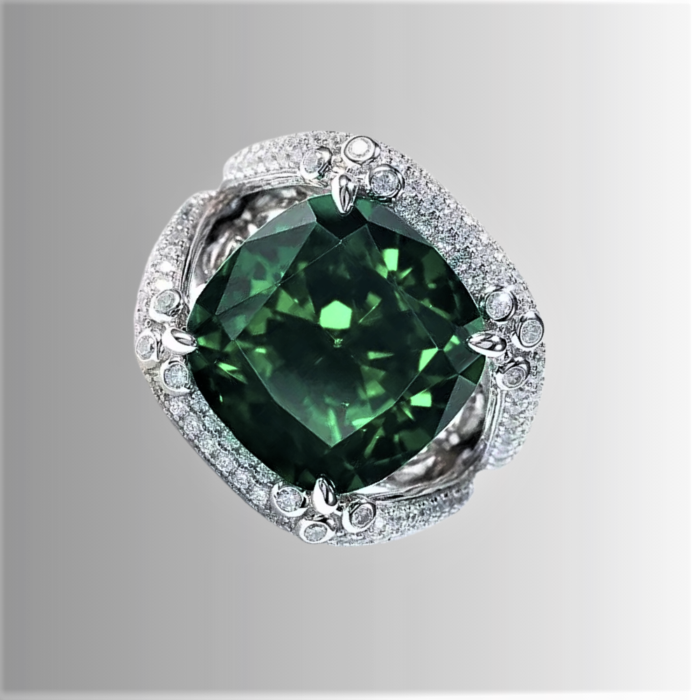 Fascia con Smeraldo Taglio Cuscino e Brillanti Sintetici ad Alto Contenuto di Carbonio