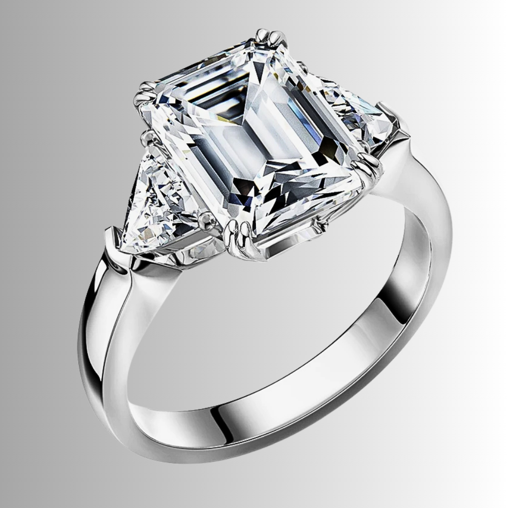 Anello Taglio Smeraldo e Triangoli per 5 Carati – Collezione Moissanite GlamLuxe
