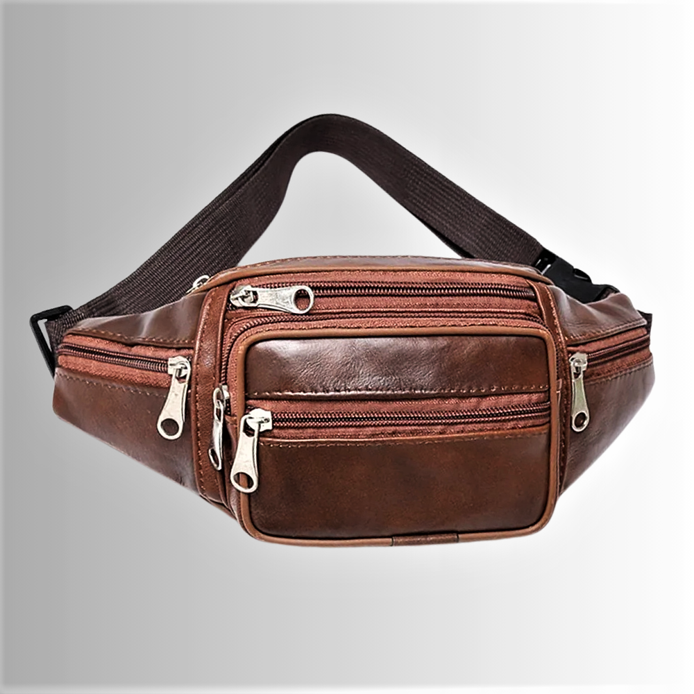 Marsupio a 6 Tasche in Vera Pelle di Vitellino