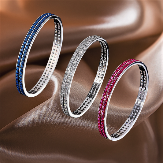 Bracciale Rigido con Diamanti, Zaffiri o Rubini Lab Grown Taglio Princess