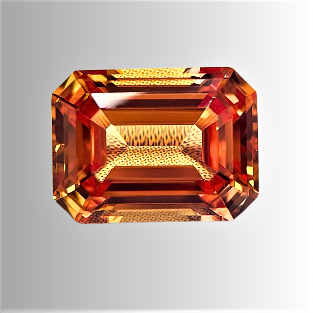 Zaffiro Sunset Arancio Taglio Smeraldo Lab Grown Certificato