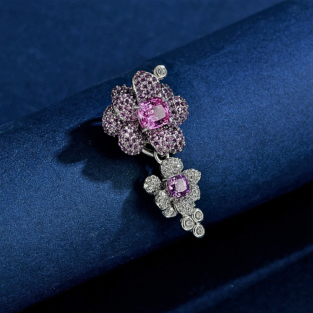 Collana con Zaffiri Rosa Coltivati e Brillanti Sintetici ad Alto Contenuto di Carbonio