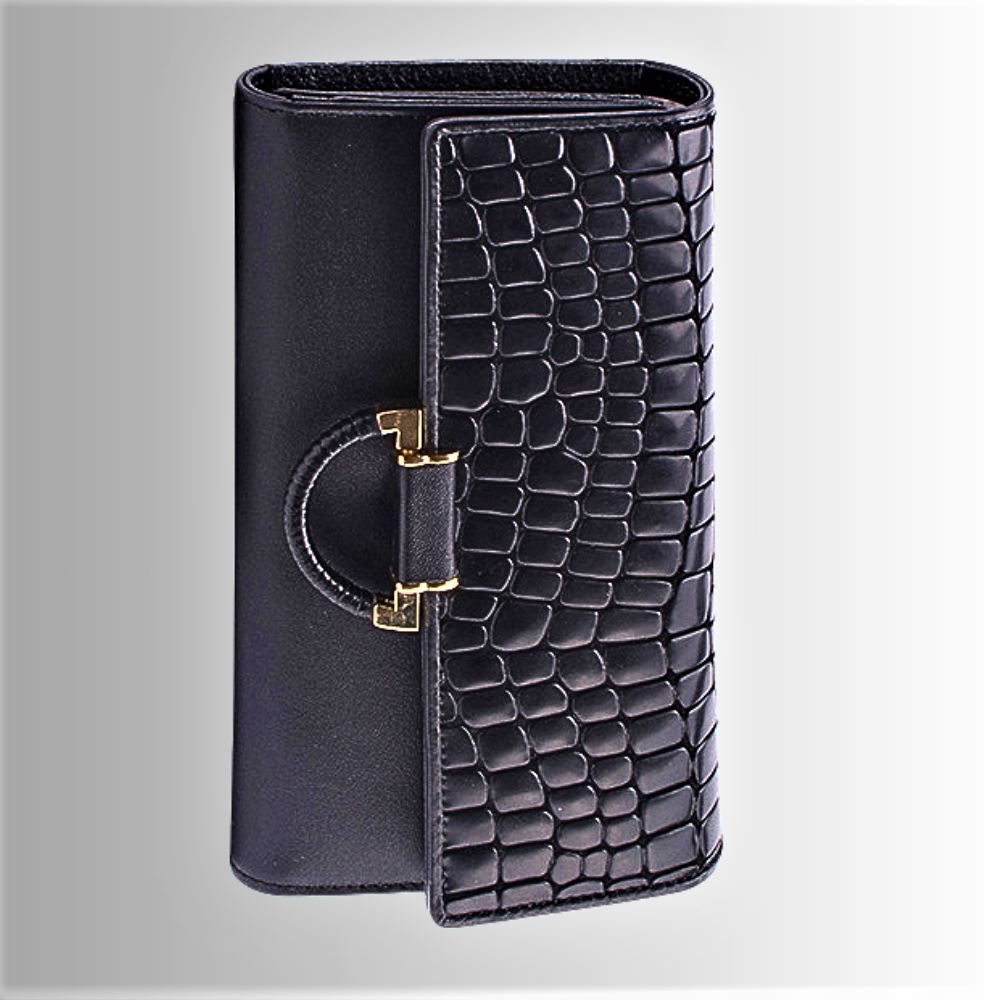 Cartera de piel de vacuno auténtica con textura de cocodrilo