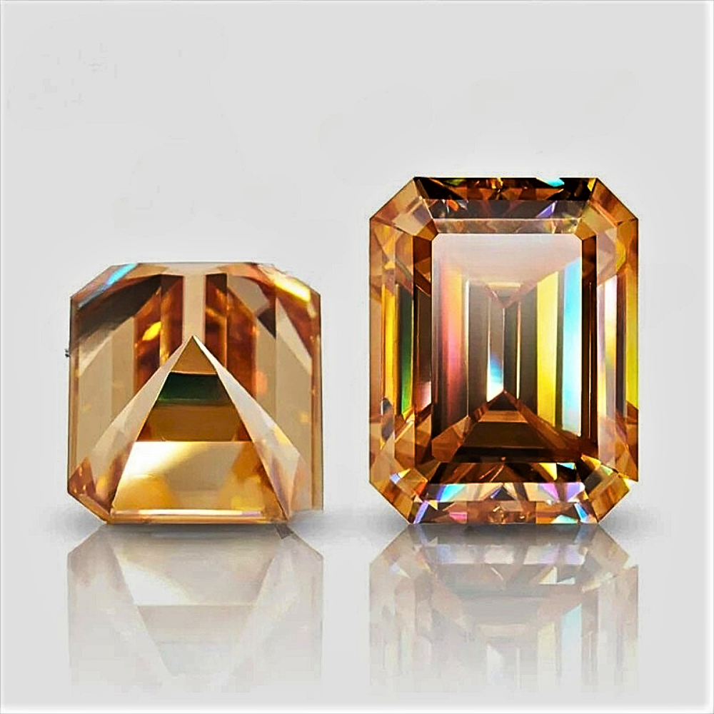 Moissanite Champagne Taglio Smeraldo Certificata