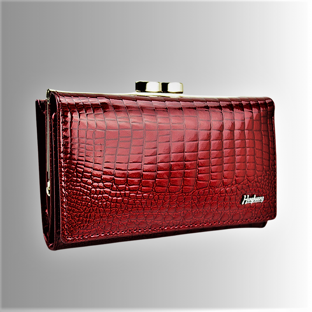 Cartera de piel de becerro auténtica con temática de cocodrilo
