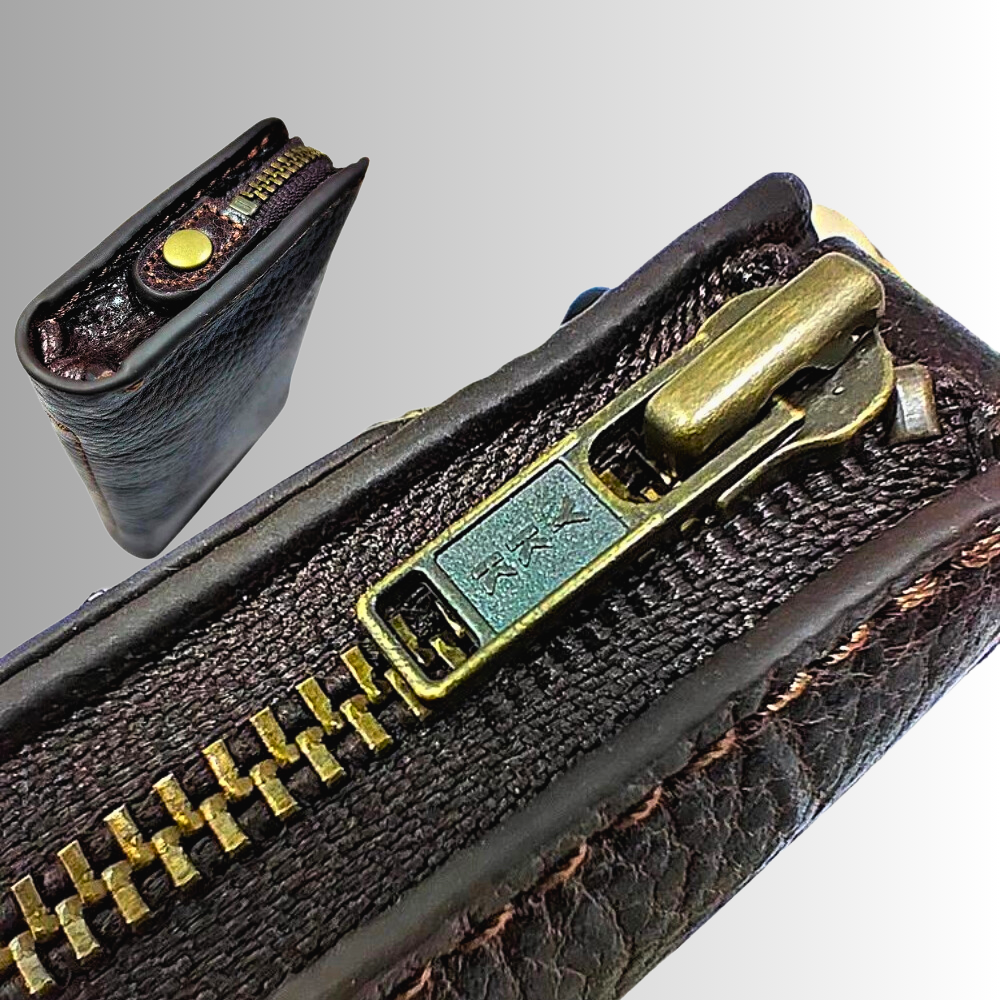 Mini billetera de piel de vaca auténtica con cinturón, elegante y segura