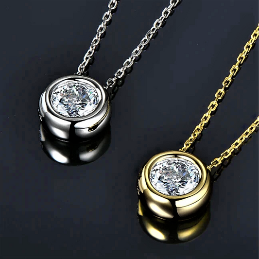 Parure Collana e Orecchini a Castone Tondo con Moissaniti D Color Taglio Brillante