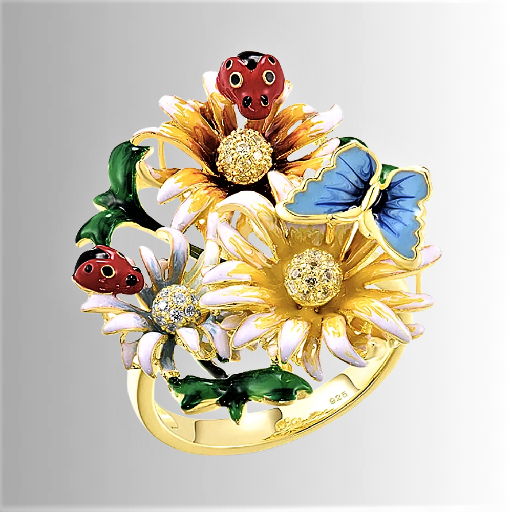 Anello a Bouquet con Smalti Dipinti a Mano