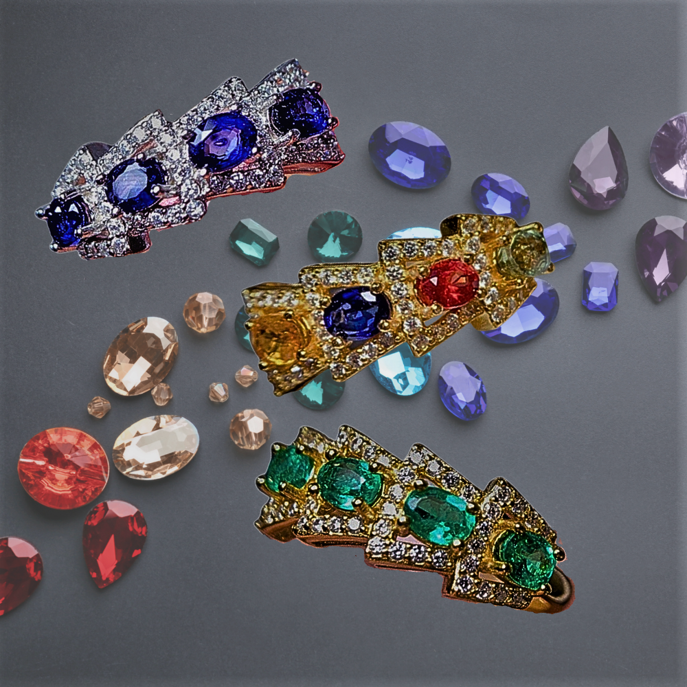 Anillo Flechas Borrosas con Piedras Naturales