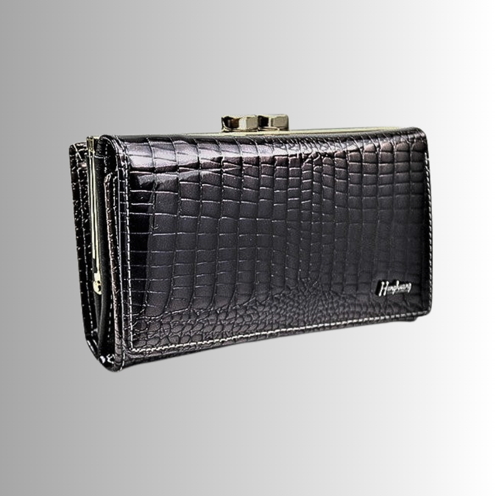 Cartera de piel de becerro auténtica con temática de cocodrilo