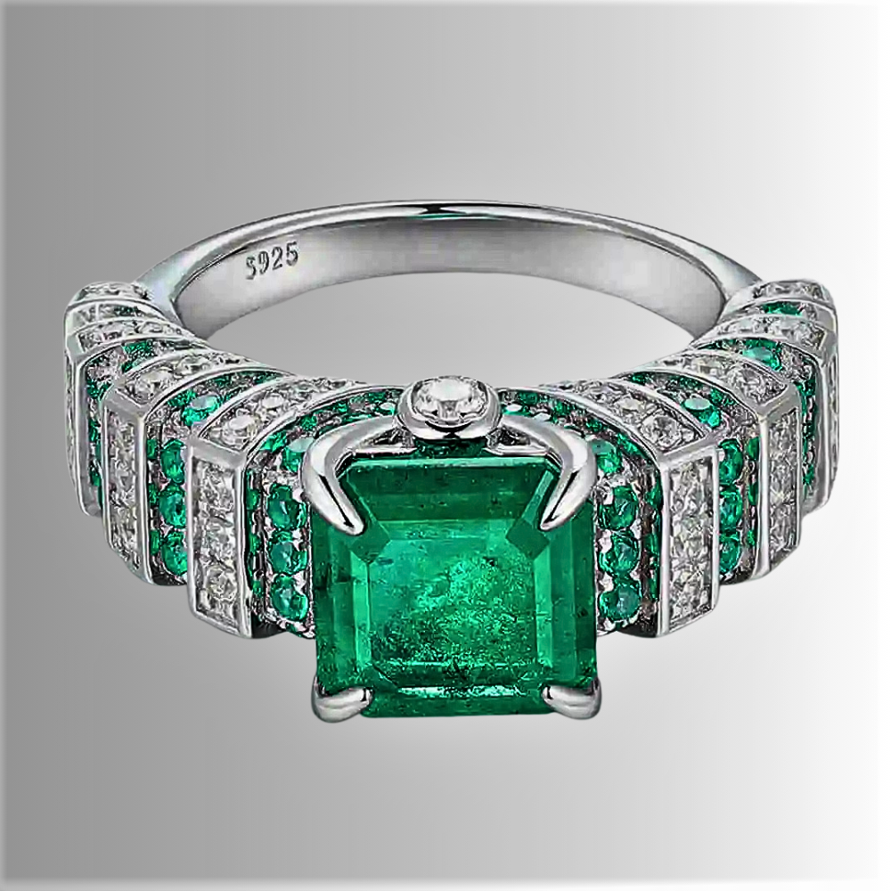 Fascia con Smeraldo Taglio Asscher e Taglio brillante Coltivati con Brillanti sintetici ad Alto contenuto di Carbonio