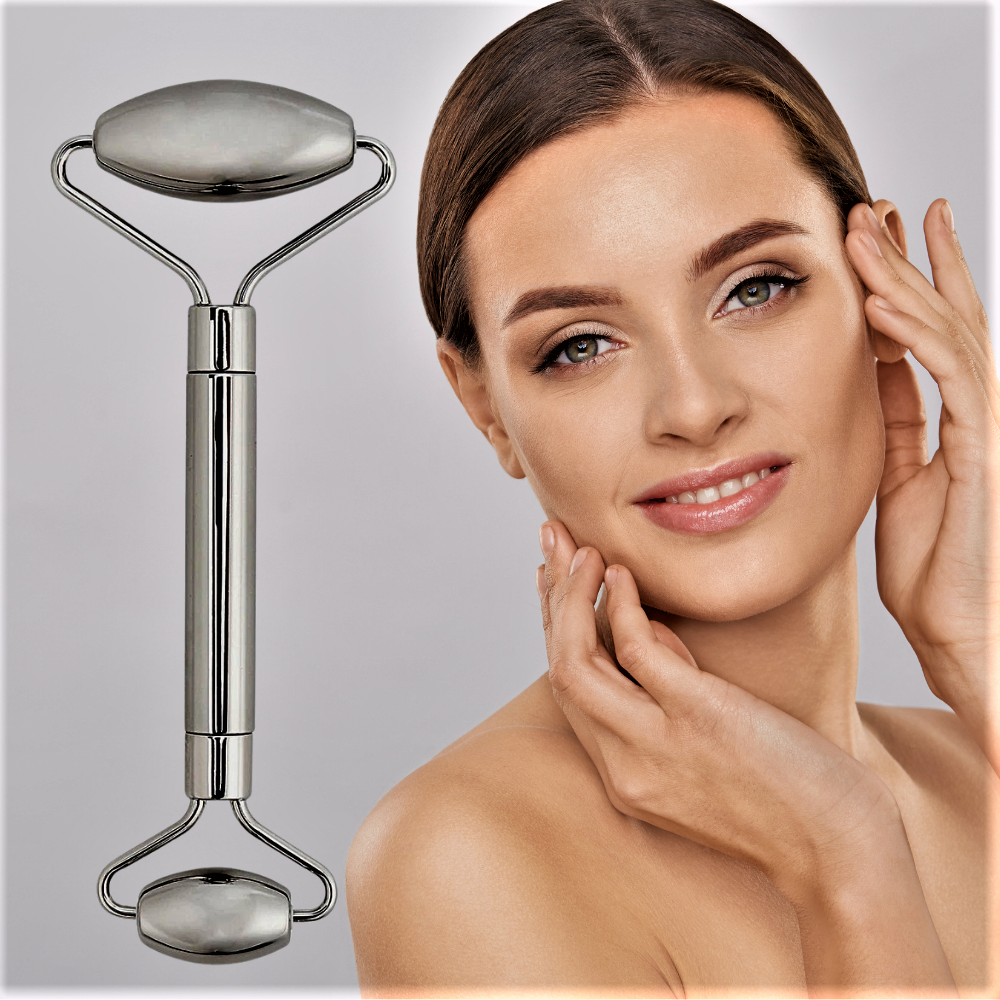 Rodillo y Gua Sha en Acero para un Rostro Suave y Luminoso