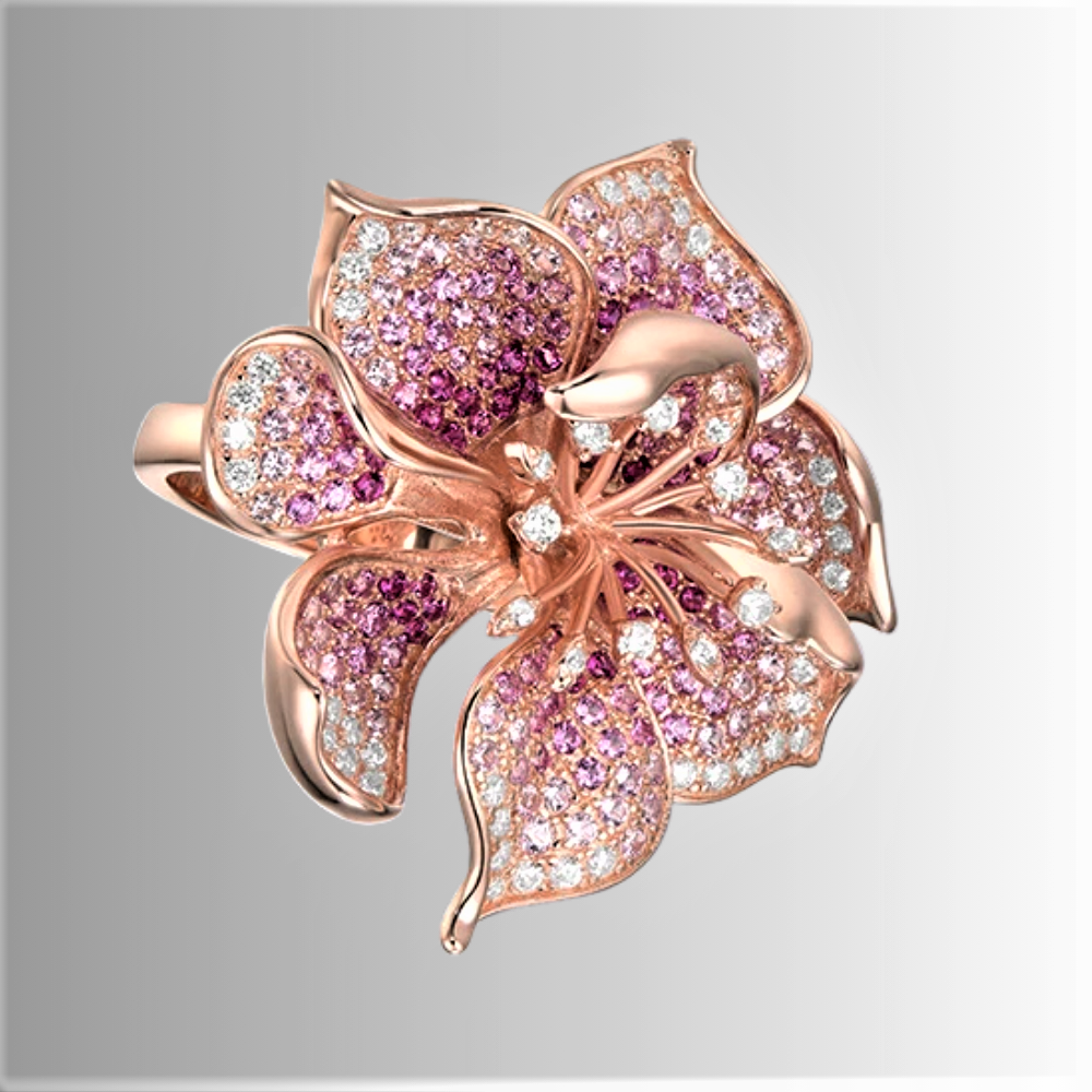 Fascia Fiore con Zaffiri Rosa e Rubini Coltivati