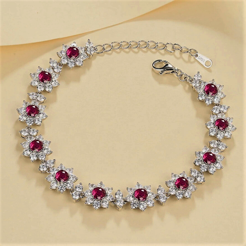 Bracciali a Fiori con Smeraldi, Rubini o Zaffiri con Brillanti Sintetici ad Alto Contenuto di Carbonio