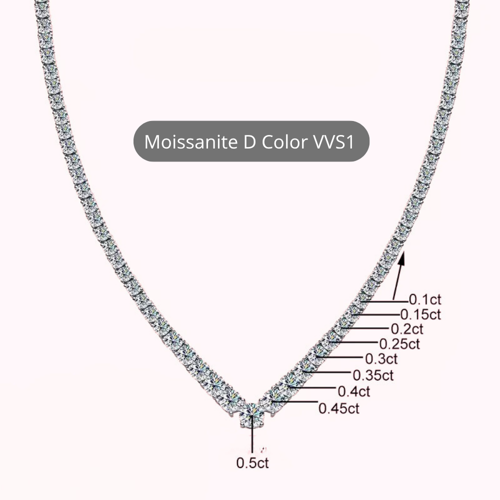 Collana Tennis a Scalare a V con Moissaniti D Color VVS1