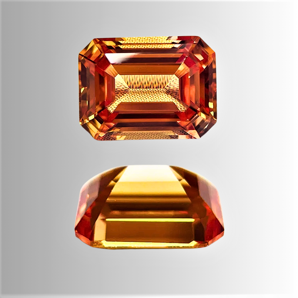 Zaffiro Sunset Arancio Taglio Smeraldo Lab Grown Certificato