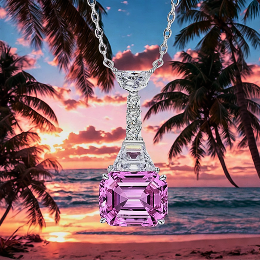 Collana con Zaffiro Rosa di Ct 6 Taglio Smeraldo e Diamanti Coltivati