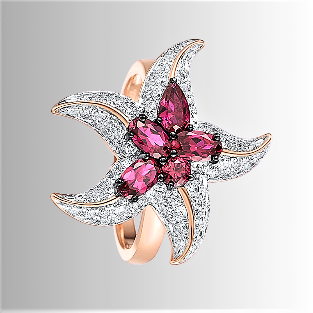 Anello Stella Marina con Rubini Coltivati per ct 1,27