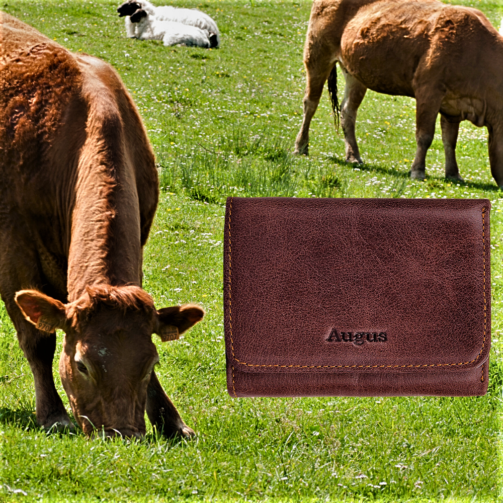 Cartera de piel de vacuno auténtica con tecnología RFID