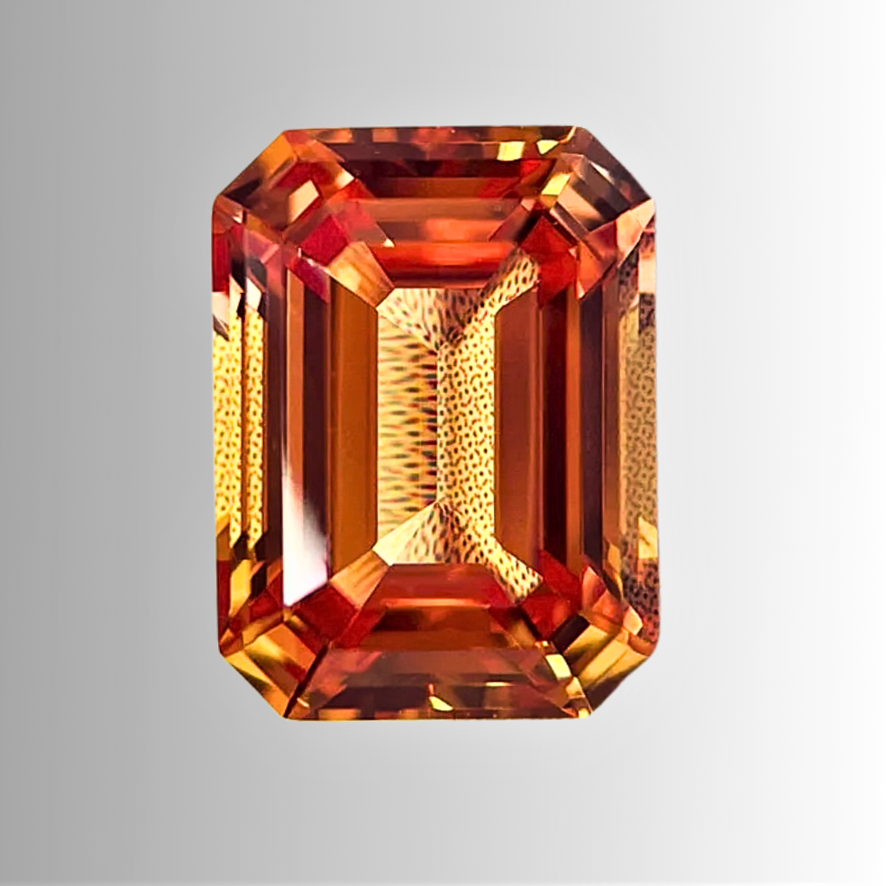 Zaffiro Sunset Arancio Taglio Smeraldo Lab Grown Certificato