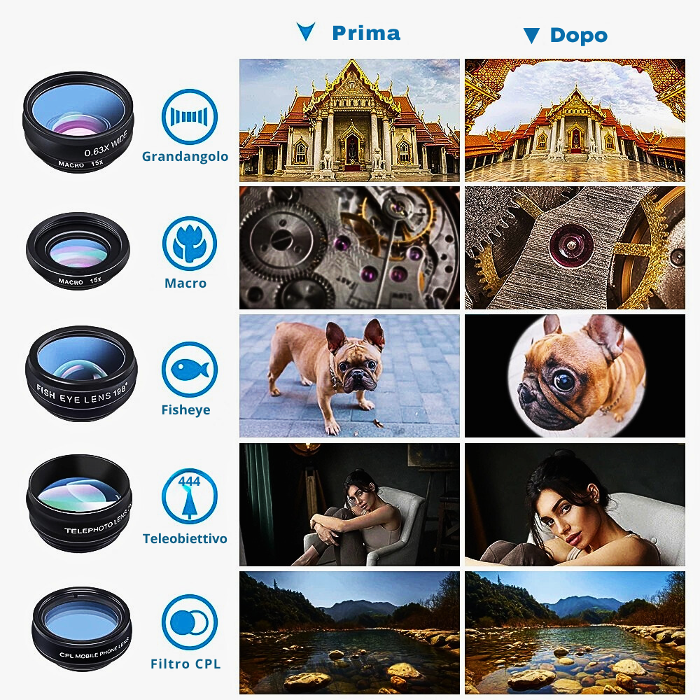 Kit 10 Obiettivi e Filtri Esterni per Smartphone