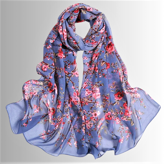 Foulard in Chiffon di Seta a Motivo Floreale
