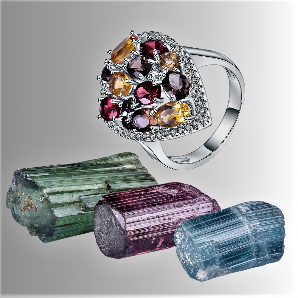 Anillo "Puzzle" con Piedras Semipreciosas Naturales