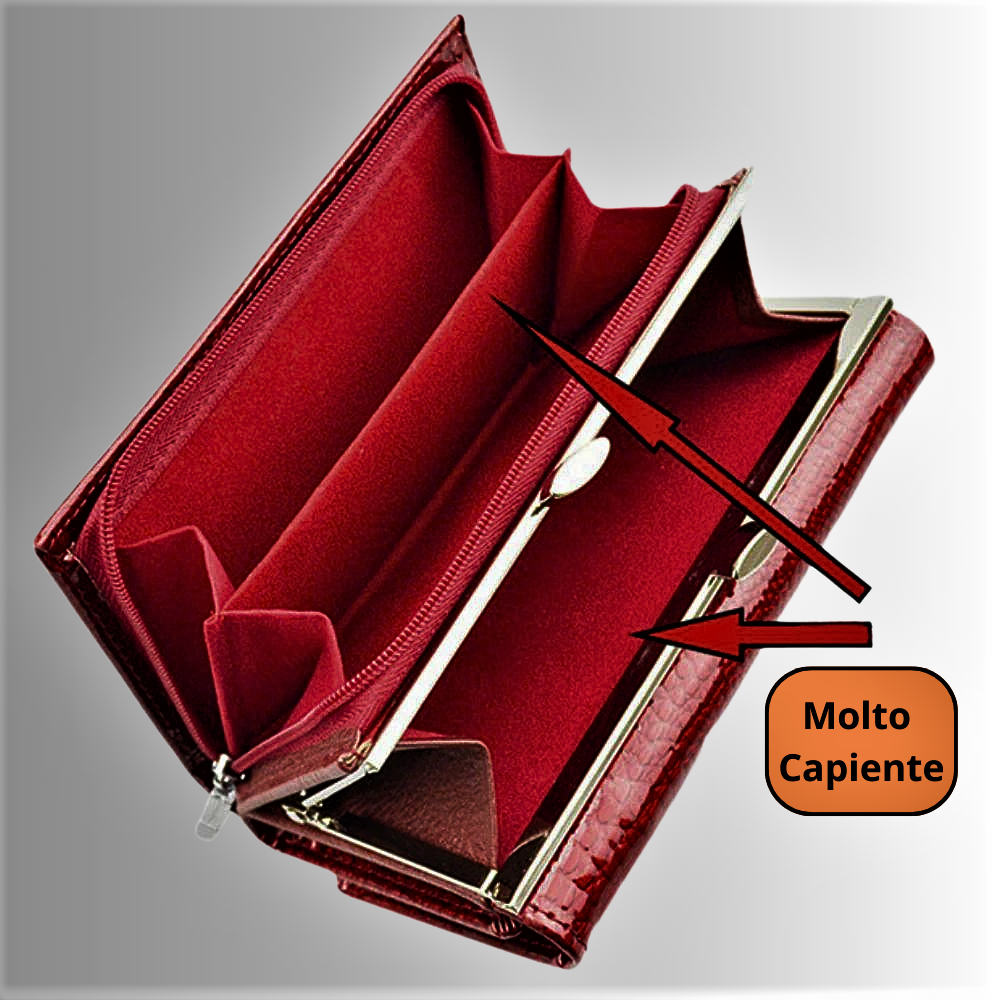 Cartera de piel de becerro auténtica con temática de cocodrilo