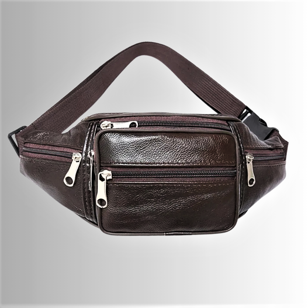 Marsupio a 6 Tasche in Vera Pelle di Vitellino