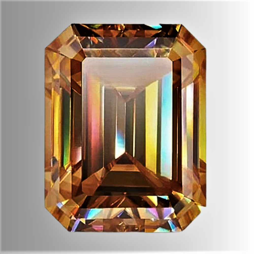 Moissanite Champagne Taglio Smeraldo Certificata