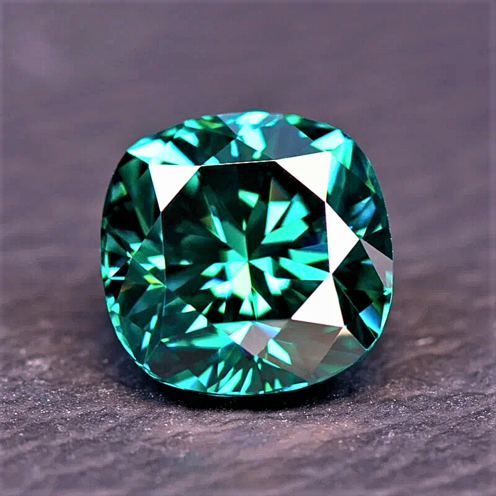 Moissanite Verde Smeraldo Taglio Cuscino Certificata