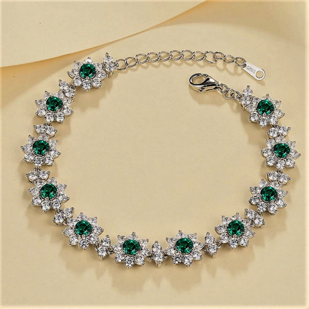 Bracciali a Fiori con Smeraldi, Rubini o Zaffiri con Brillanti Sintetici ad Alto Contenuto di Carbonio