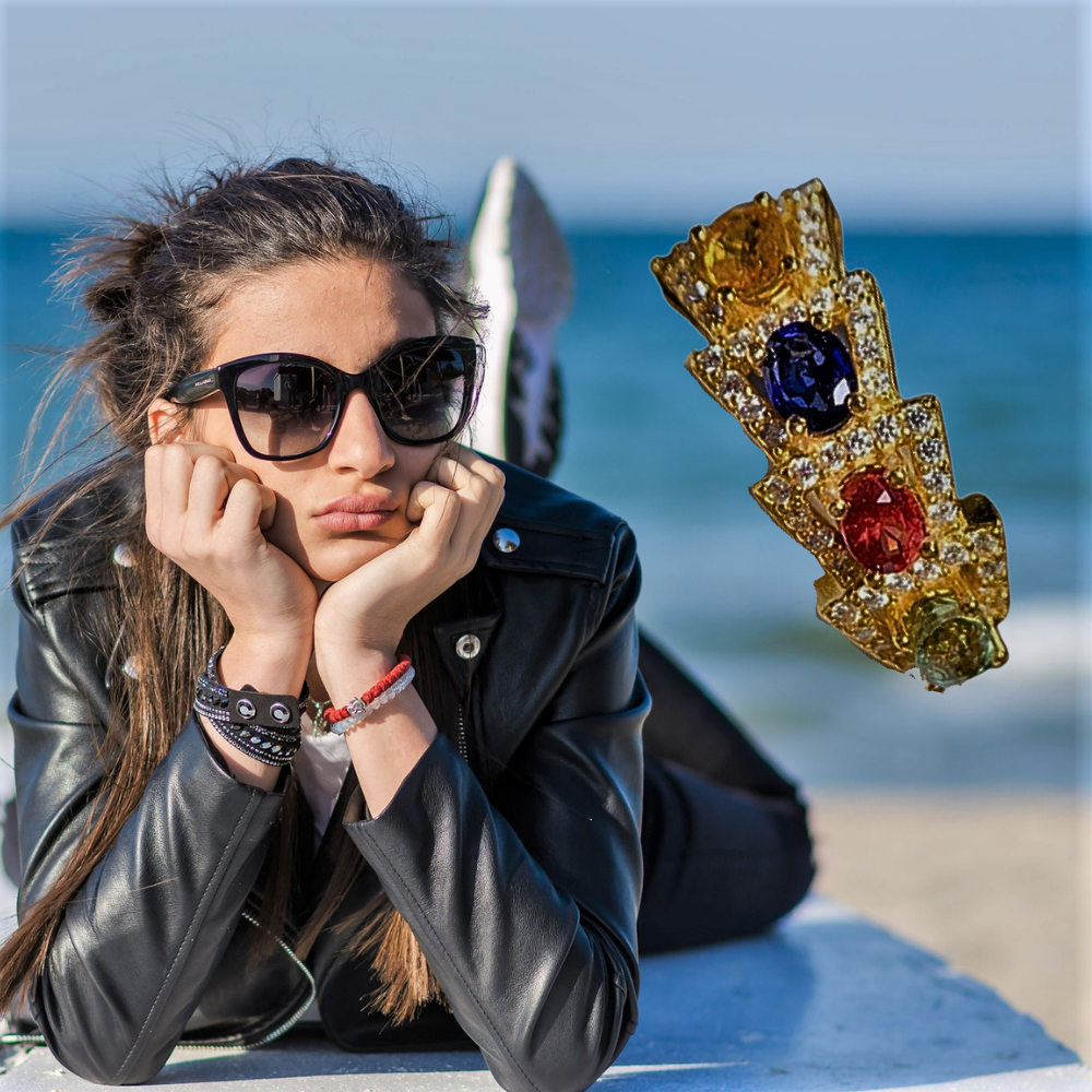 Anillo Flechas Borrosas con Piedras Naturales
