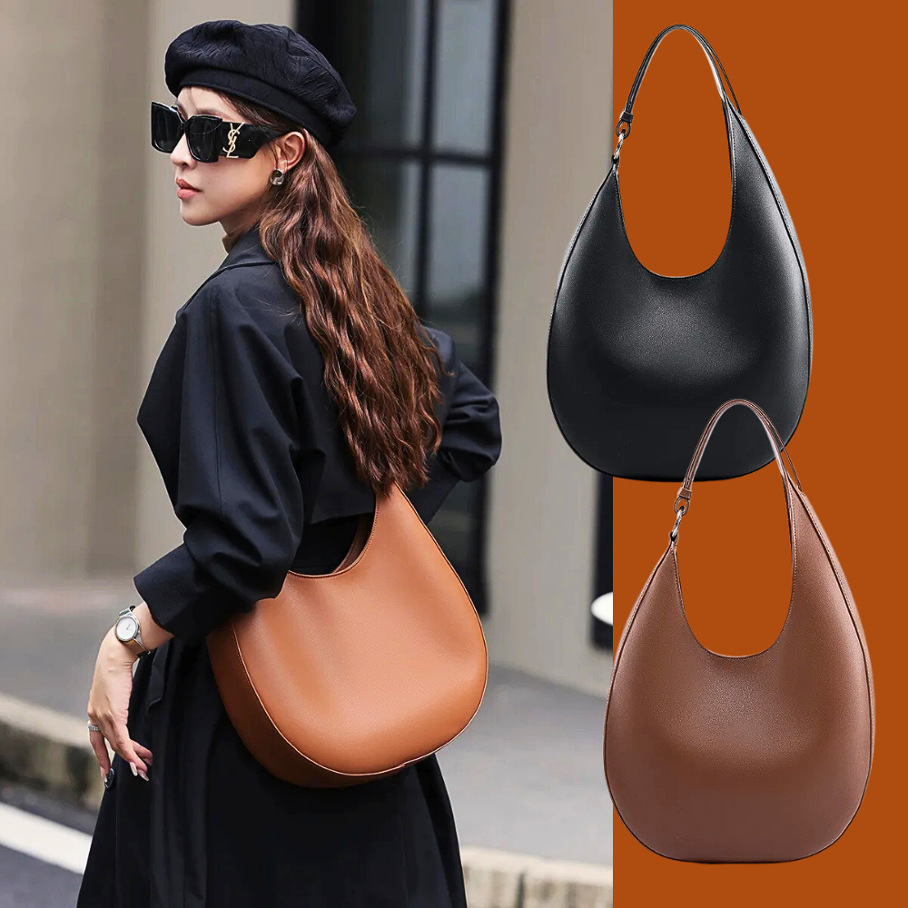 Borsa Hobo Allungata in Vera Pelle di Vitellino