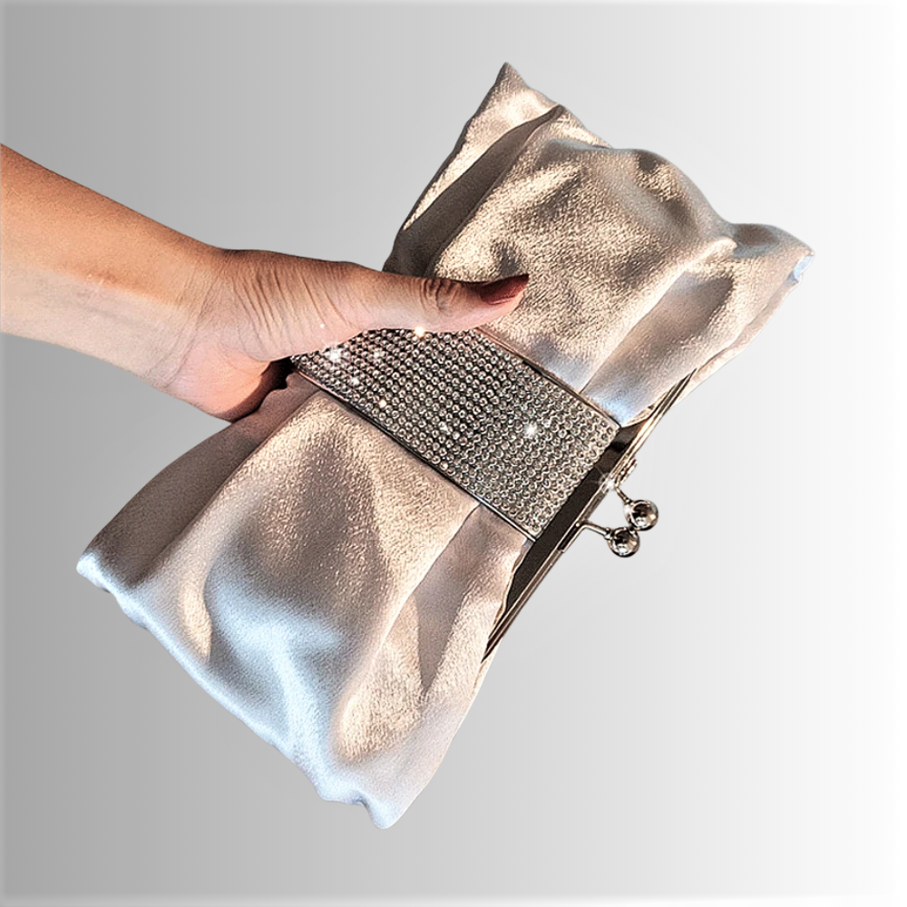 Clutch a Portafoglio in Seta e Strass