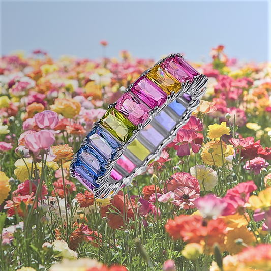 Eternity "Pastel Mirage" con Zaffiri Lab Grown Multicolor Taglio Baguette