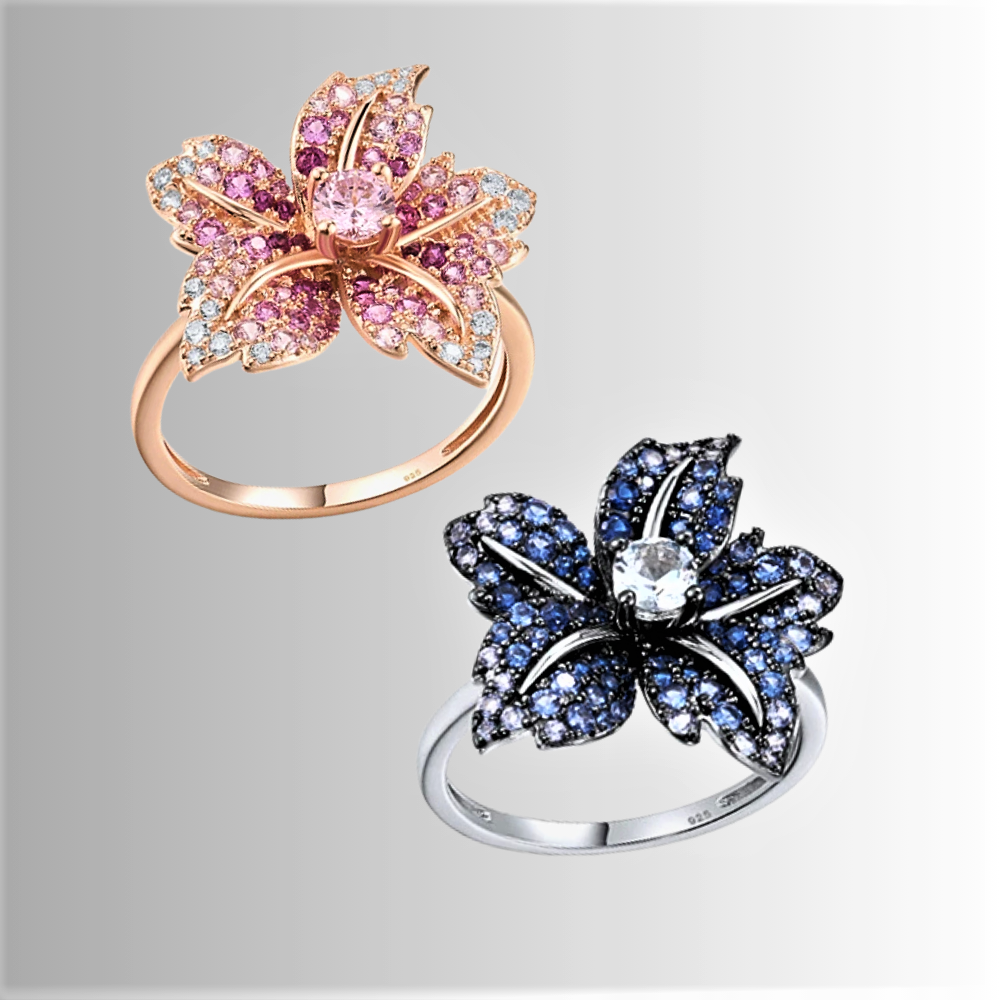 Anello a Fiore con Pavè di Spinelli Blu o Zaffiri Rosa Coltivati
