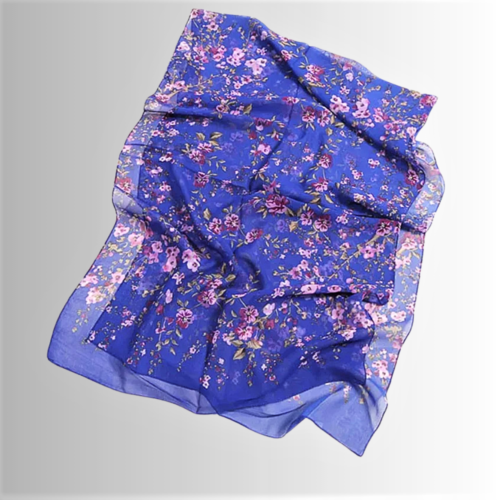 Foulard in Chiffon di Seta a Motivo Floreale
