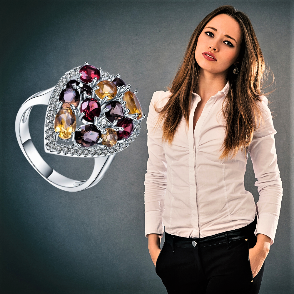 Anillo "Puzzle" con Piedras Semipreciosas Naturales