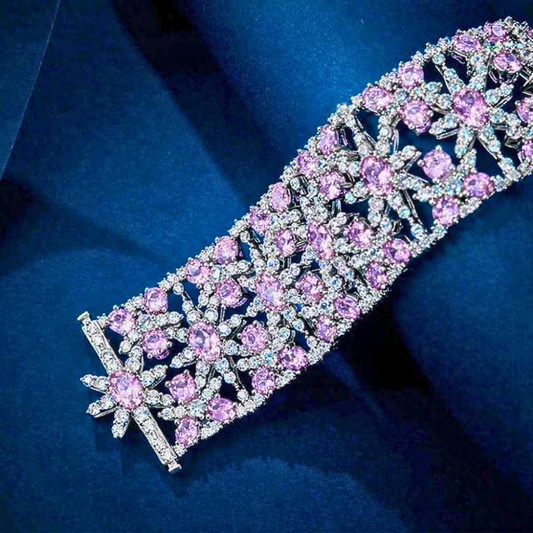 Bracciale a Fascia con Zaffiri Rosa creati in Laboratorio