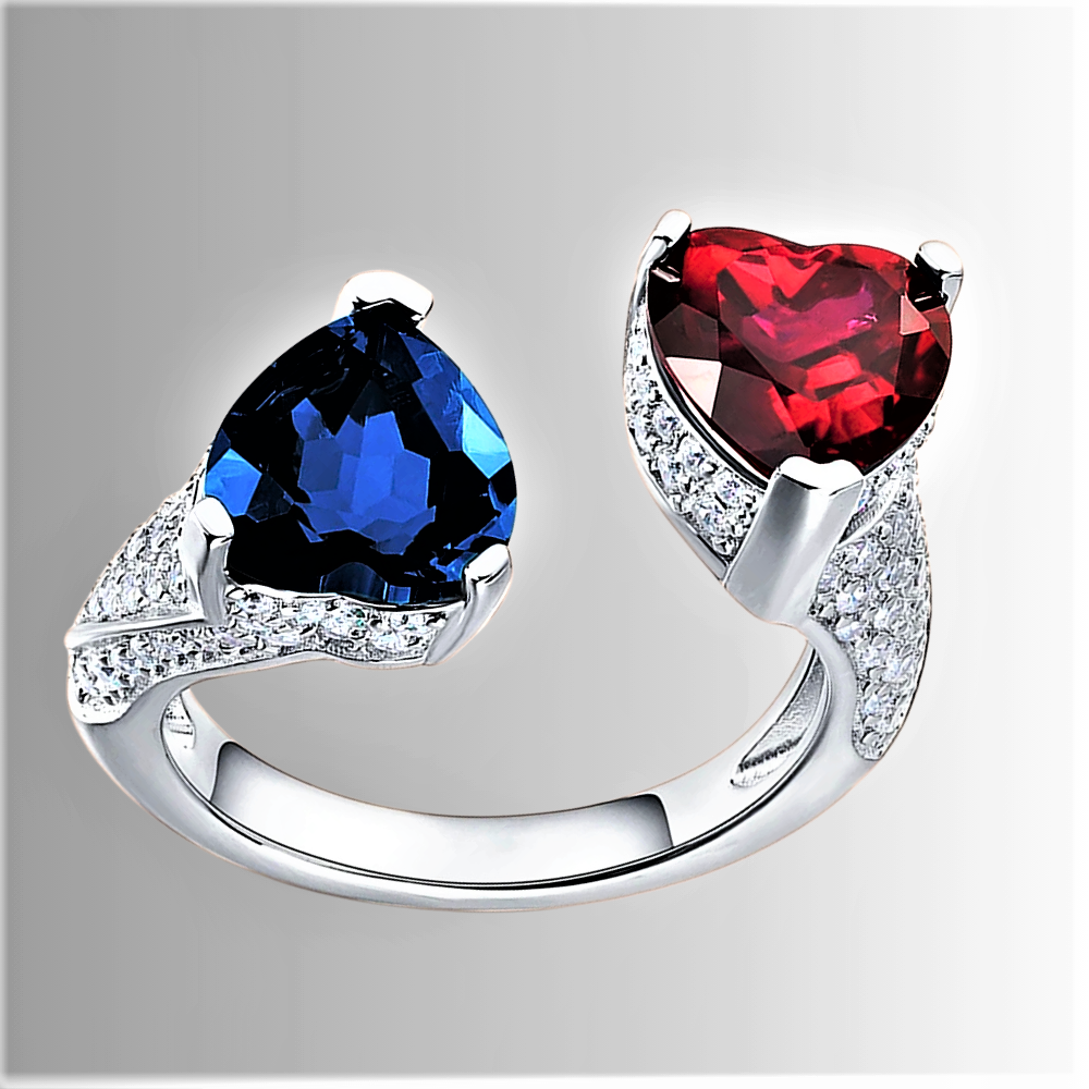 Fede a 2 Cuori con Gemme Colorate e Pavè di Brillanti Lab Grown