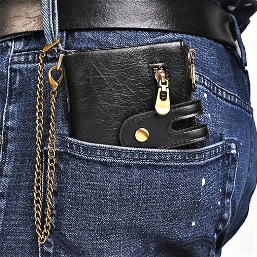 Mini Cartera Anti-Carterismo en Piel de Vaca Auténtica
