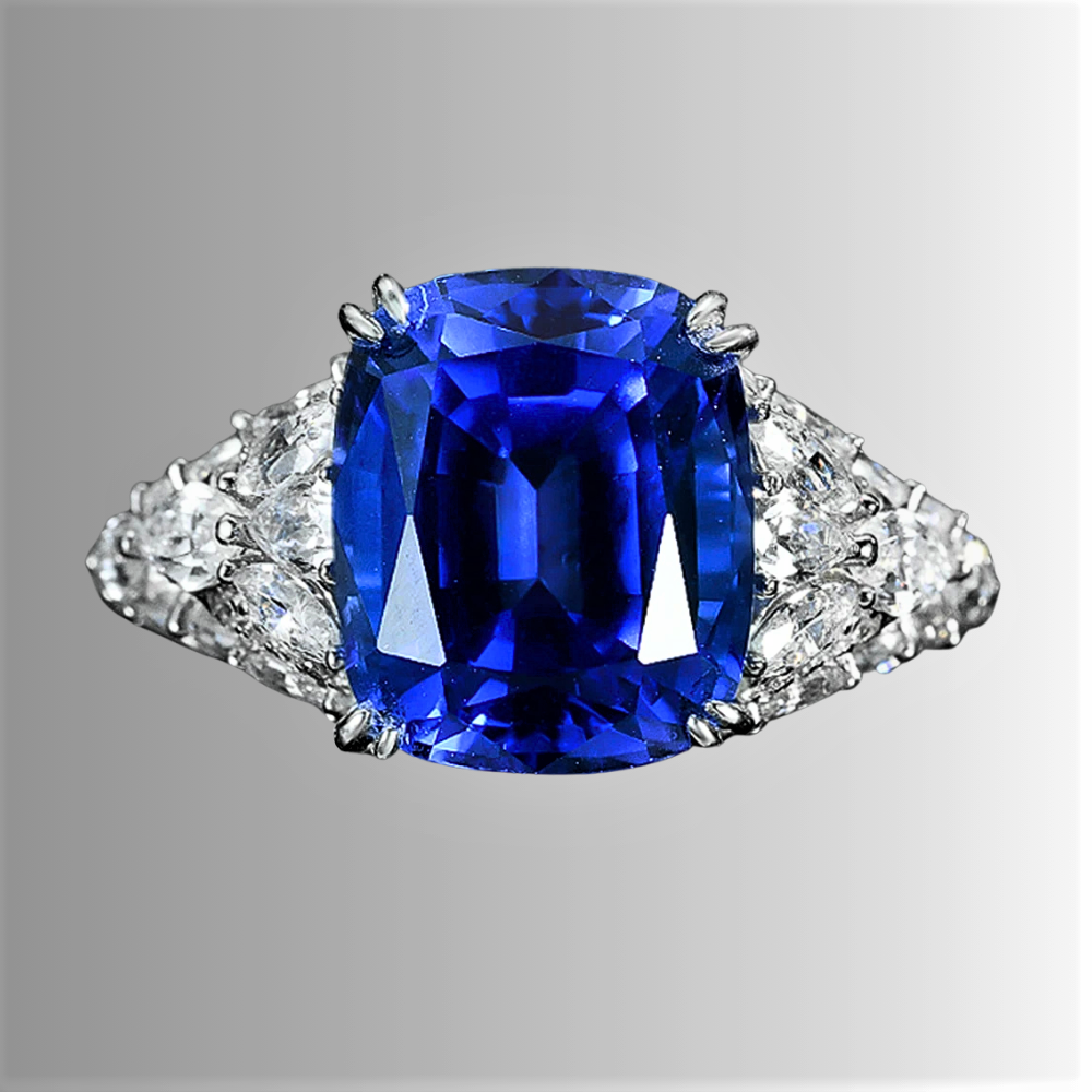 Anello Blue Royal con Zaffiro Coltivato Taglio Cuscino – Alta Gioielleria Iconica