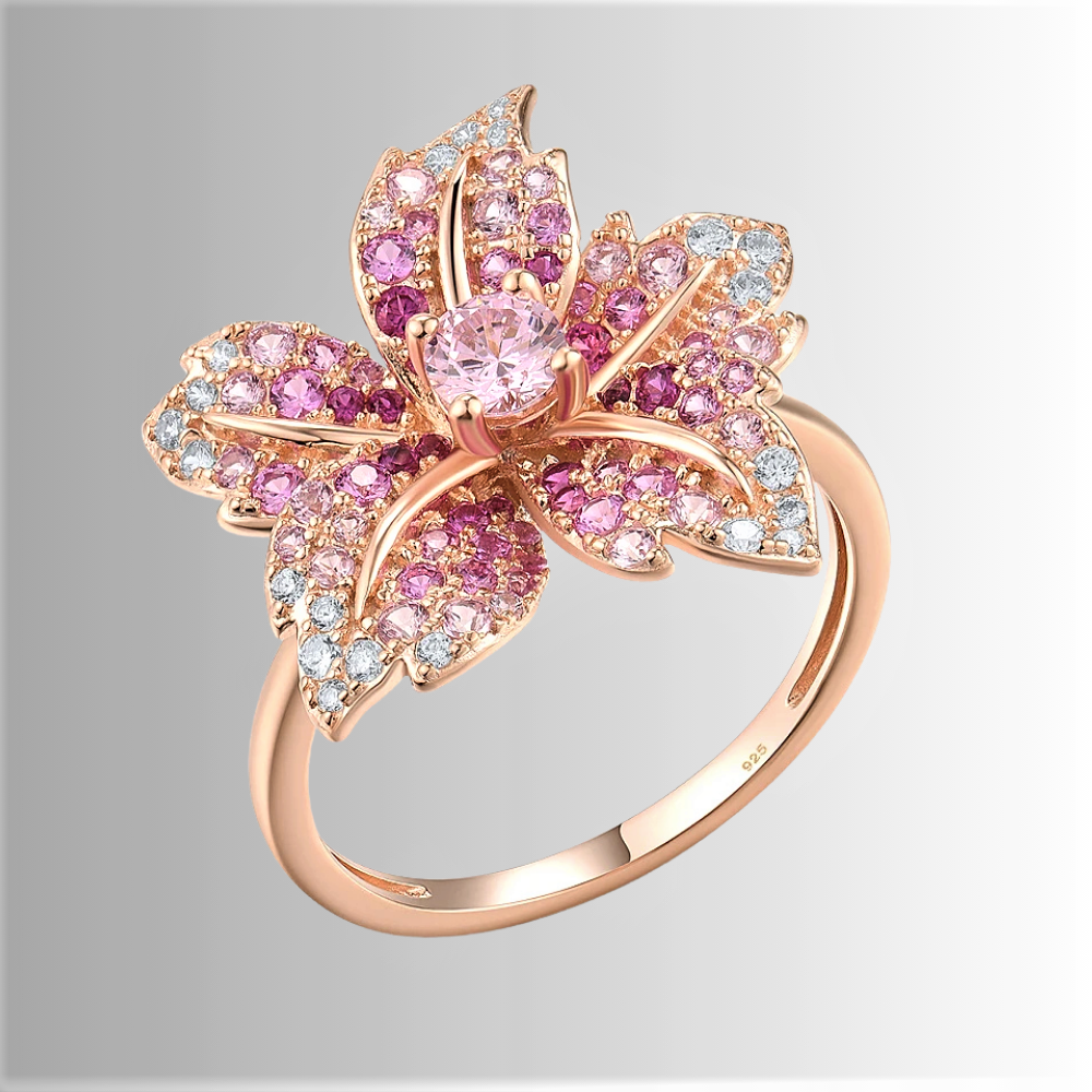Anello a Fiore con Pavè di Spinelli Blu o Zaffiri Rosa Coltivati