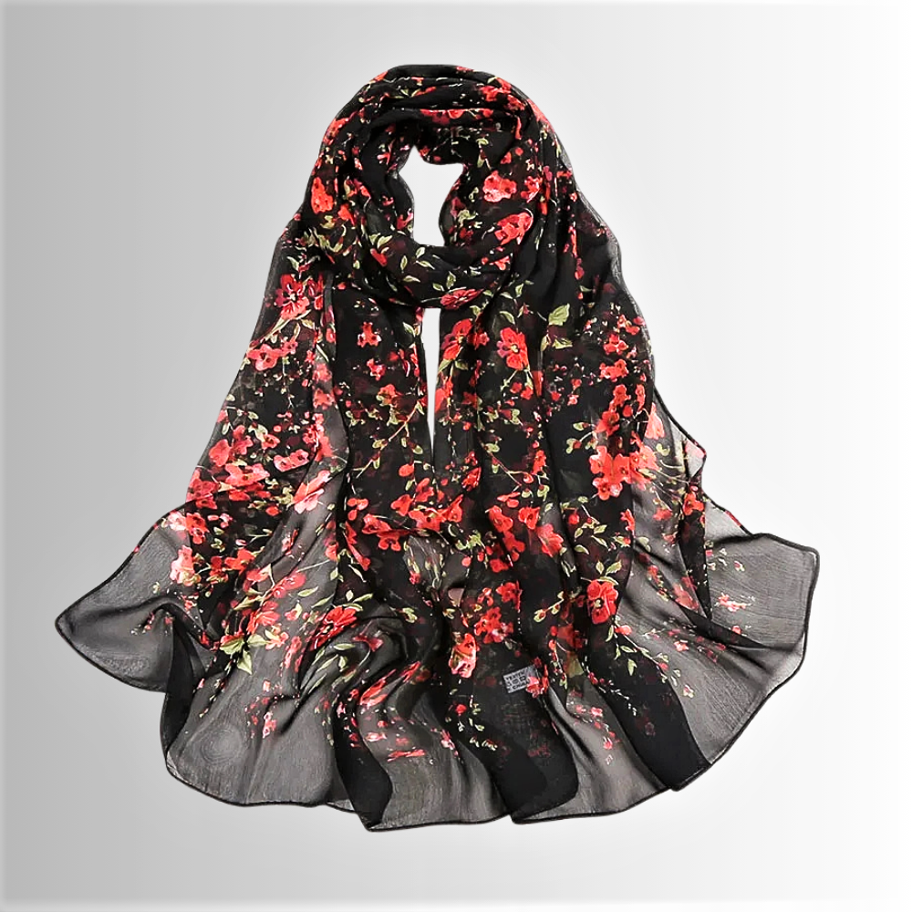 Foulard in Chiffon di Seta a Motivo Floreale