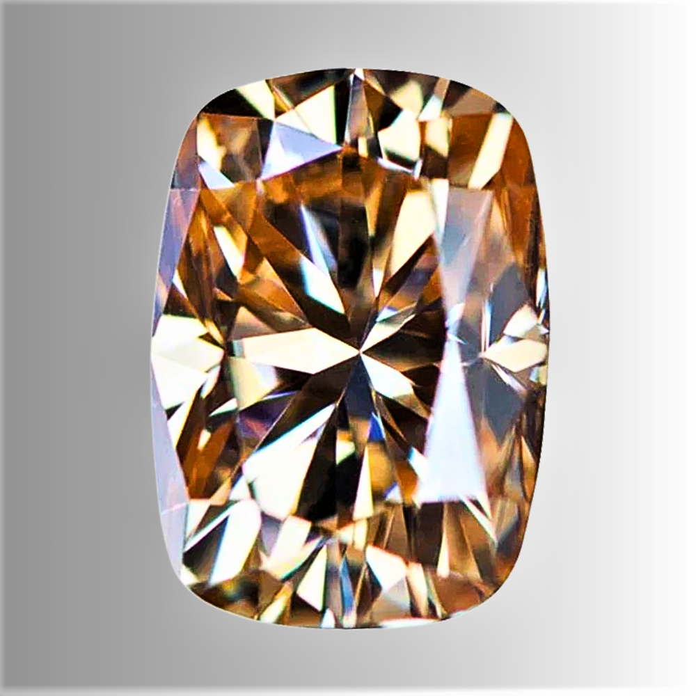 Moissanite Champagne Taglio Cuscino Allungato Certificata