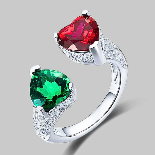Fede a 2 Cuori con Gemme Colorate e Pavè di Brillanti Lab Grown
