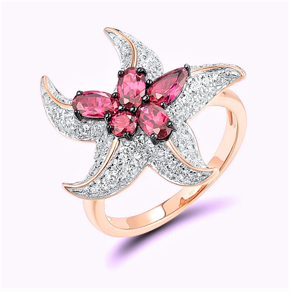 Anello Stella Marina con Rubini Coltivati per ct 1,27