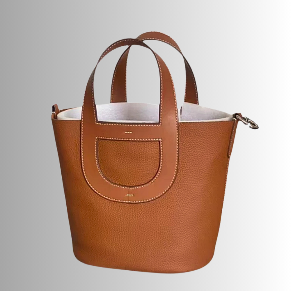 Borsa Tote a Secchiello in Vera Pelle di Vitellino